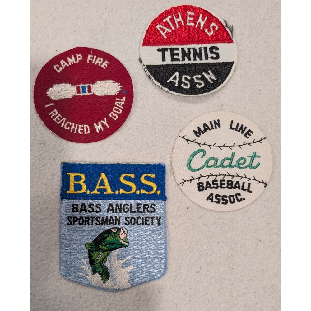 Vintage Patch Lot B.A.S.S. Fishing Athens Tennis Baseball Camp Fire Embroidered